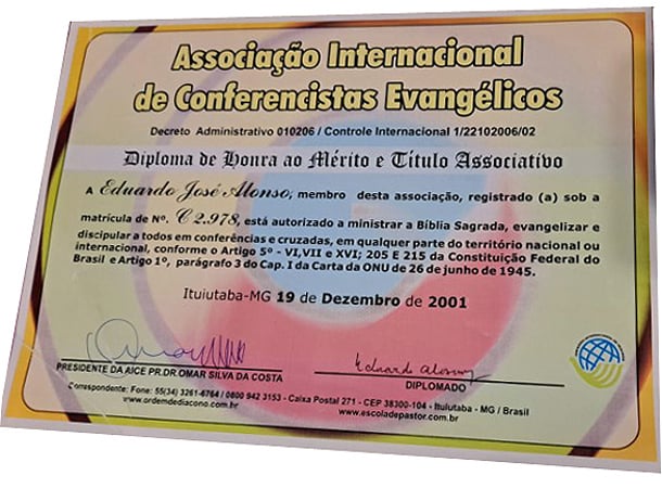 Diploma Pastor Eduardo Alonso